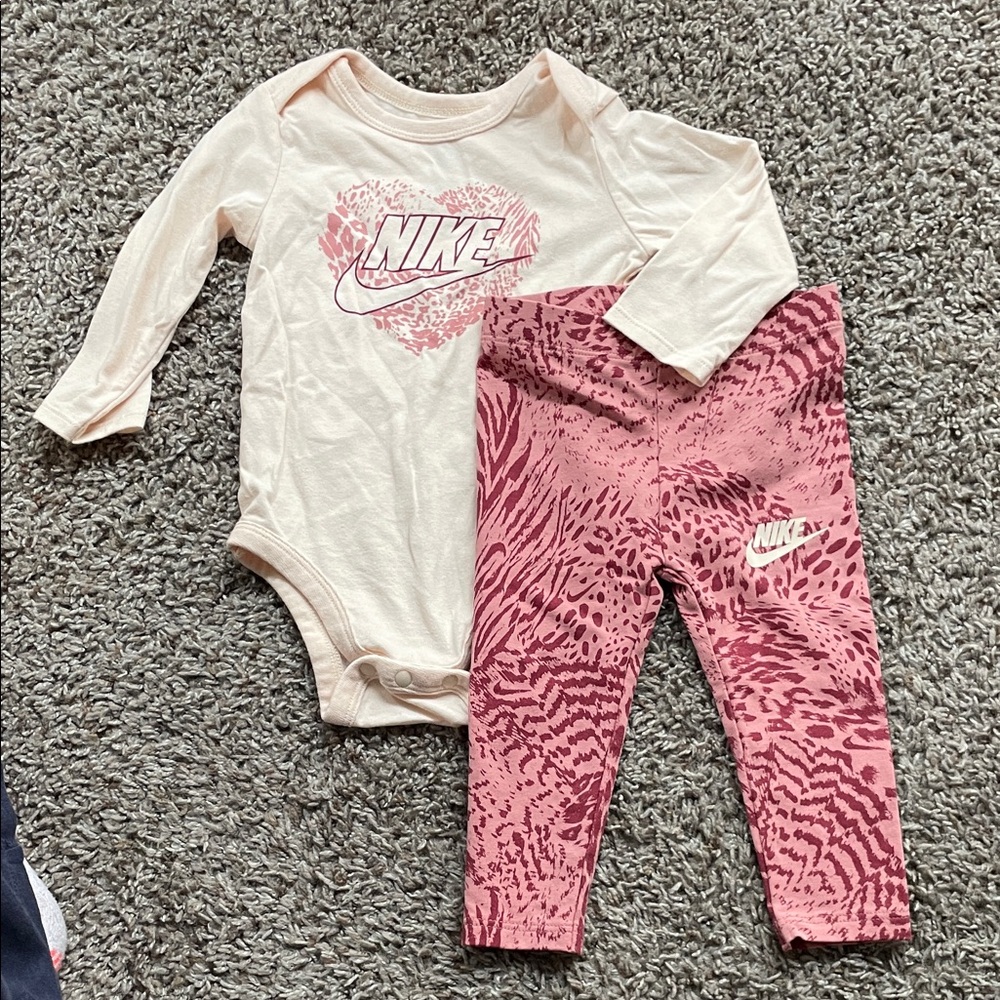 Nike Light Pink Onesie and Patterned Leggings Set